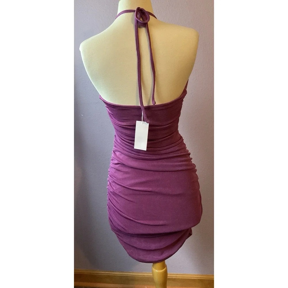 Edit by Nine Purple Ruched Bodycon Cutouts Halter Tie Dress‎ Medium NEW